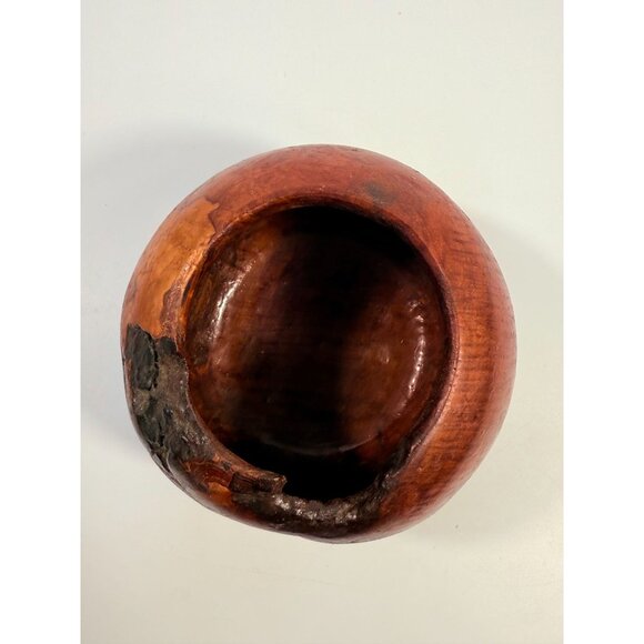 Hand Carved Rustic Wooden Bowl Vessel With Natural Knot Design & Organic Finish - Picture 4 of 16